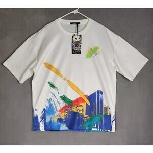 Genanx Men's Colorful Graphic Print T-Shirt Streetwear Tee Large